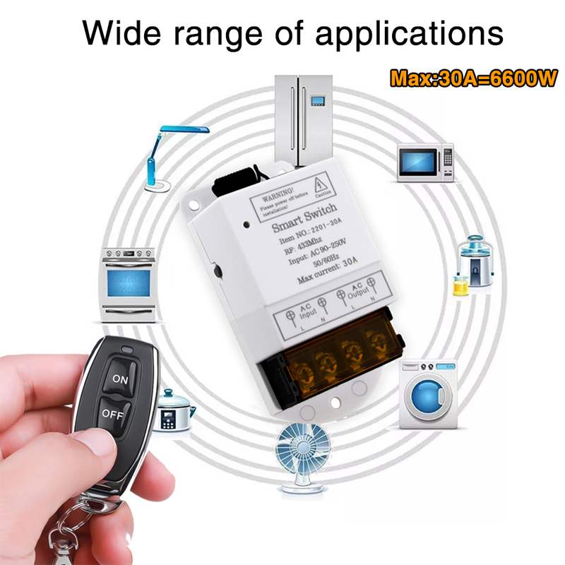 433/315 MHz Universal Wireless RF Controle Remoto Interruptor AC 220 V 1CH 30A Relé Receptor 433/315 MHz Controle Remoto Para Bomba de Água