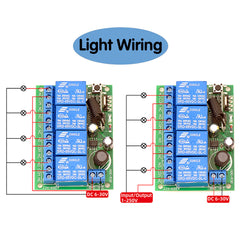 Transmissor e receptor rf de 433 MHz Interruptor DC24V 12V 4CH Módulo receptor de relé para controle remoto e receptor de garagem leve 