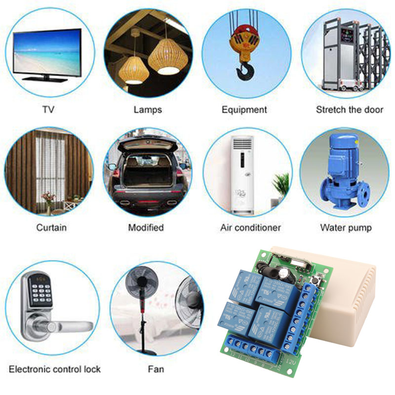 433Mhz DC 12V Universal Wireless RF Remote Control Switch 4CH Relay Radio Receiver Module And Smart Remote Controls Transmitters