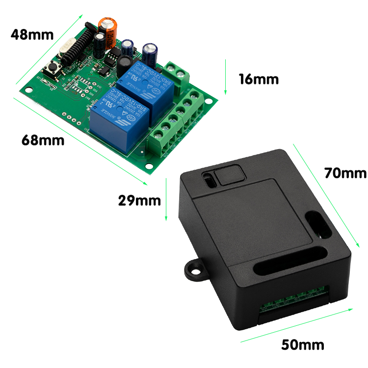 DC12V 24V 2 channel 10A relays 433mhz wireless rf receiver with wireless remote control 2 relays wireless outputs