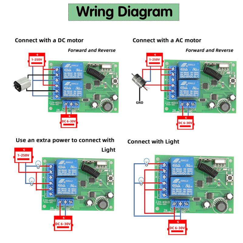 2 Channel DC 24V relay 433MHZ Wireless RF Receiver Controller ON OFF for Security Alarm Motorcycles Garage Door