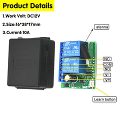 1000m Long Range Transmitter DC12v 2ch rf Receiver Wireless Remote Control switch 433 mhz for Garge Door Motor Lock Light