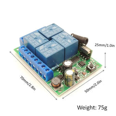 433MHz 220V 4CH RF Sistema de controle remoto sem fio Receptor RF Módulo receptor de relé para interruptor de luz de porta de garagem