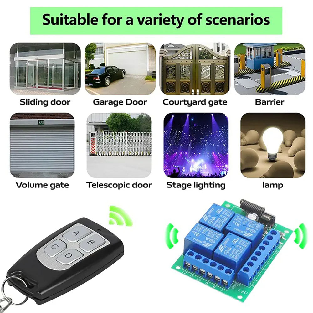 433Mhz 4 canais sem fio código de aprendizagem 12V interruptor de controle remoto e kit controlador para portão de porta