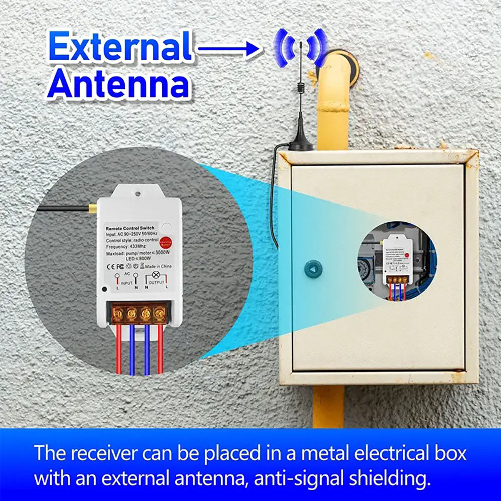 3000m de longa distância sem fio RF433MHz universal 30A relé receptor de alta potência para controle remoto de luz de ventilador interruptor