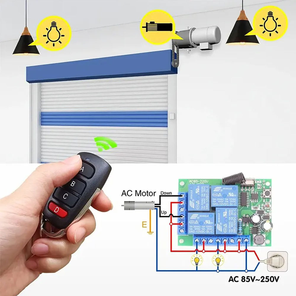 433Mhz Controle Remoto Receptor RF Interruptor Sem Fio AC 110V 220V 10A Controlador 4Ch Módulo de Relé e Transmissor, para Portão Porta LED