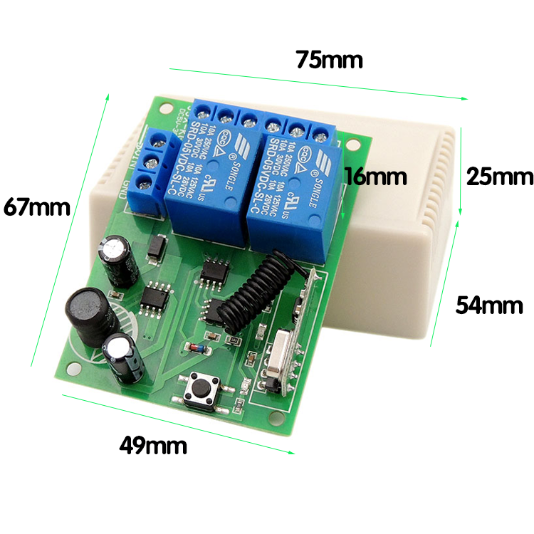 Circuito de controle remoto RF 433Mhz Interruptor sem fio universal DC 5V 12V 24V 2CH Relé rf Receptor e transmissor de chaveiro para garagem