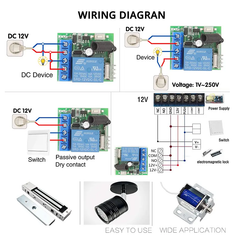 Módulo receptor de relé 1CH Interruptor de controle sem fio DC 12V Transmissor RF 433Mhz Controles remotos