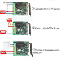 220V Wireless Light Switch 433MHz Dry Contact Remote Control Switch Mini 10A Relay Module Wall Panel for Garage Control/Lock/LED