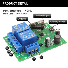 433 MHz DC6-30V Wireless 2CH RF Transmissor Controle Remoto Interruptor + Relé RF Receptor Para Abridor De Porta De Garagem Leve 