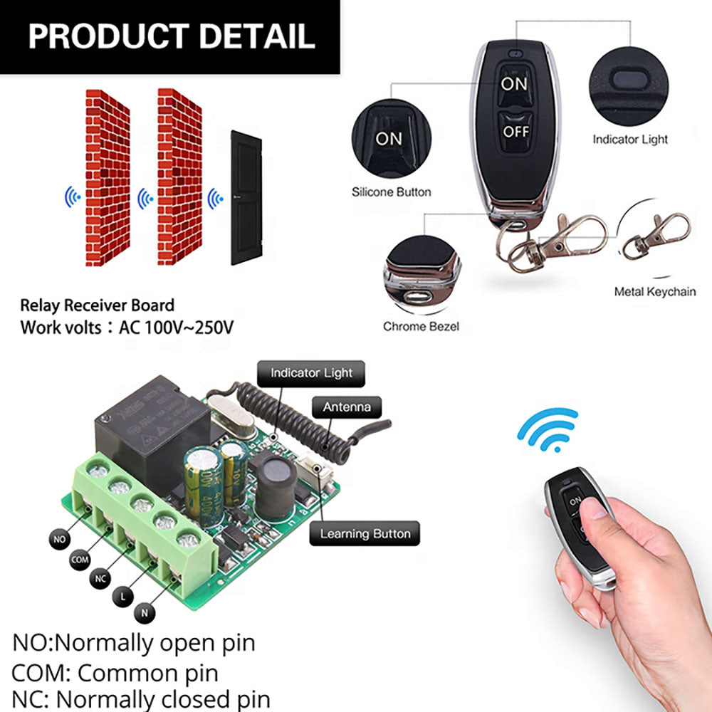 AC85-250V 1 channel RF Remote Control Switch 433 mhz Universal Wireless Remote Control Relay Receiver Module