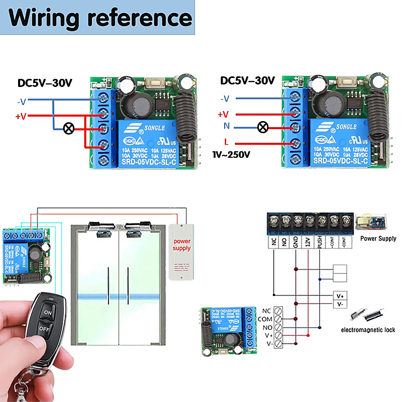 433 Mhz Universal Wireless Remote Control Switch DC 12V 1CH Módulo Receptor de Relé e Transmissor RF Controle de Trava Eletrônica Diy