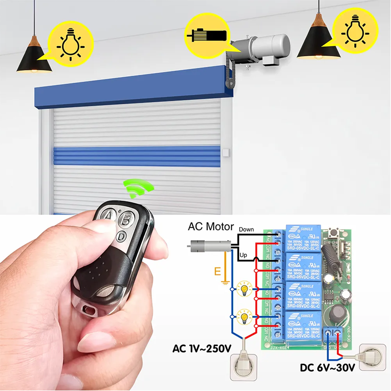 Interruptor de controle remoto sem fio RF de 4 canais e unidade controladora de abertura de portão de garagem para porta automática residencial