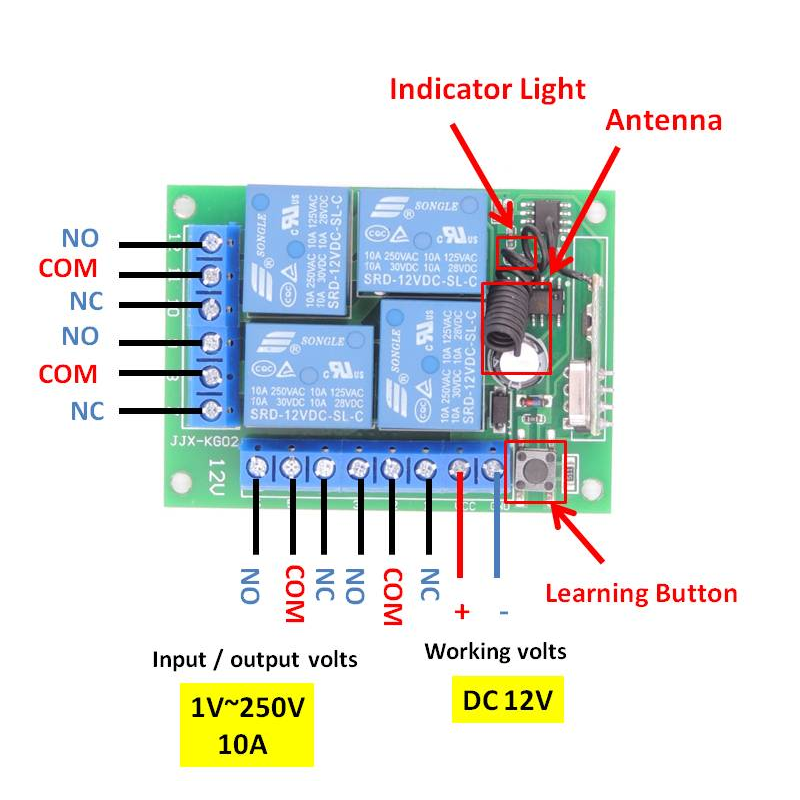 433Mhz DC 12V Universal Wireless RF Controle Remoto Interruptor 4CH Relé Módulo Receptor de Rádio e Controles Remotos Inteligentes Transmissores