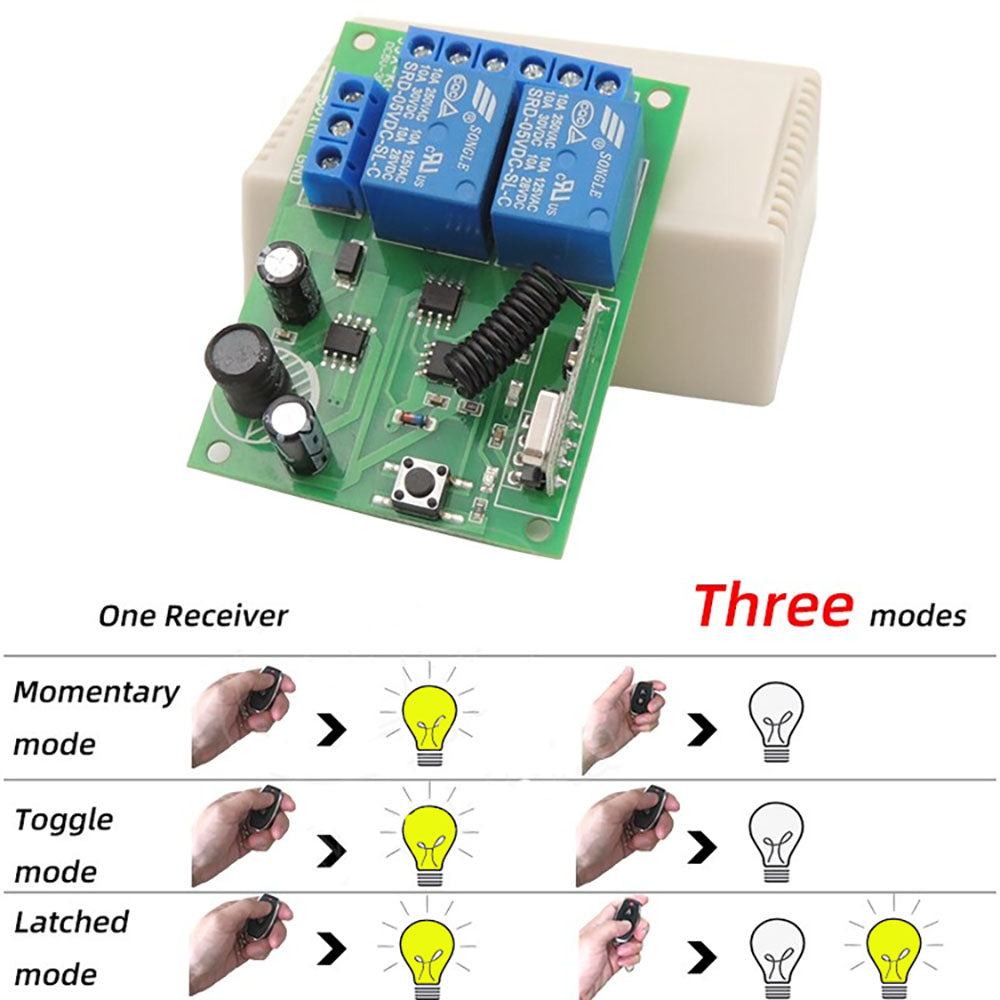 Transmissor e receptor de 2 canais, controle remoto RF de 2 botões para porta automática, controle remoto de porta de garagem 