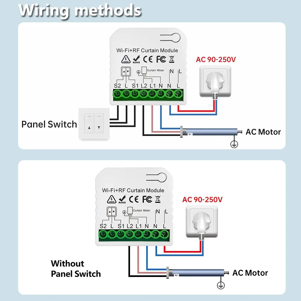 Módulo de interruptor de cortina inteligente RF WiFi 110 V 220 V, controlador de garagem de persiana de enrolar para casa inteligente e suporte remoto sem fio Alexa