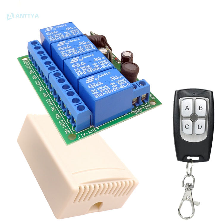 Transmissor e receptor rf de 433 MHz Interruptor DC24V 12V 4CH Módulo receptor de relé para controle remoto e receptor de garagem leve 