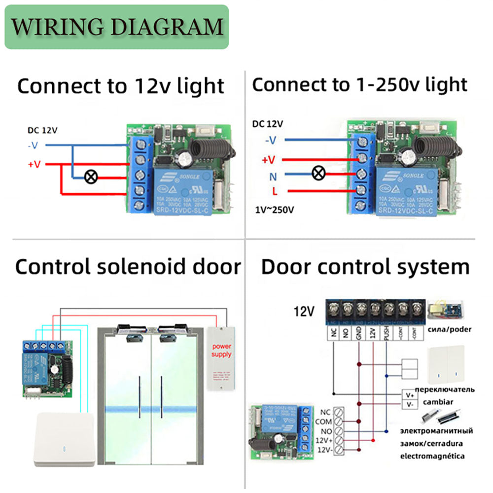 433 Mhz Universal Remote Control Switch 12v 10a 1 Channel Relay Receiver Module Garage Door Controller