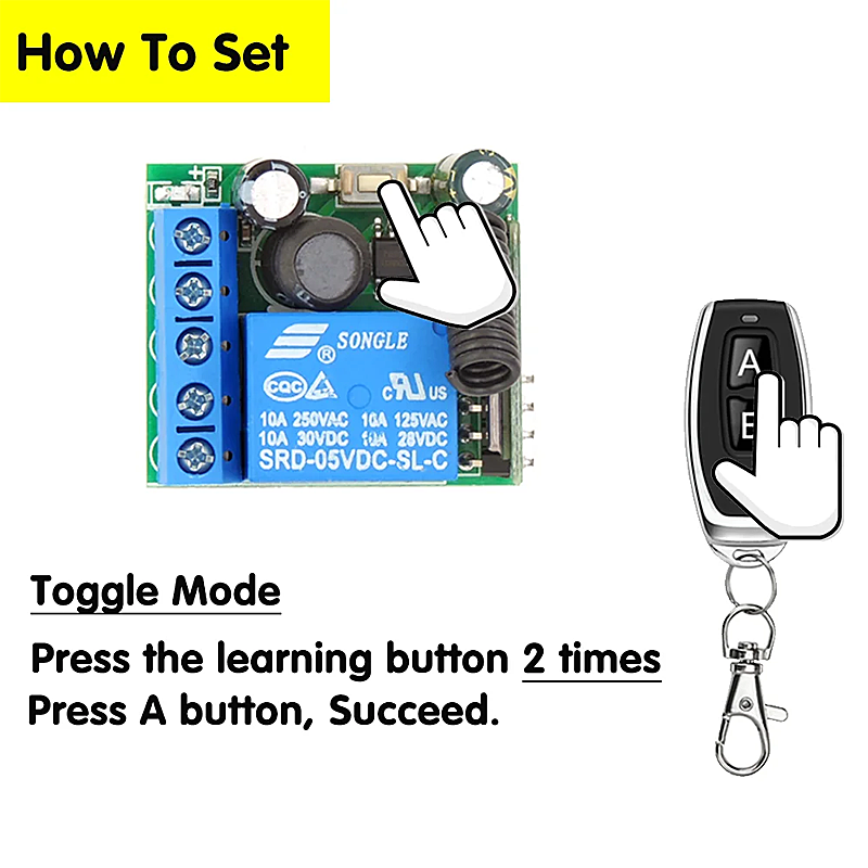 433 Mhz Universal Wireless Remote Control Switch DC 12V 1CH Relay Receiver Module and RF Transmitter Electronic Lock Control Diy